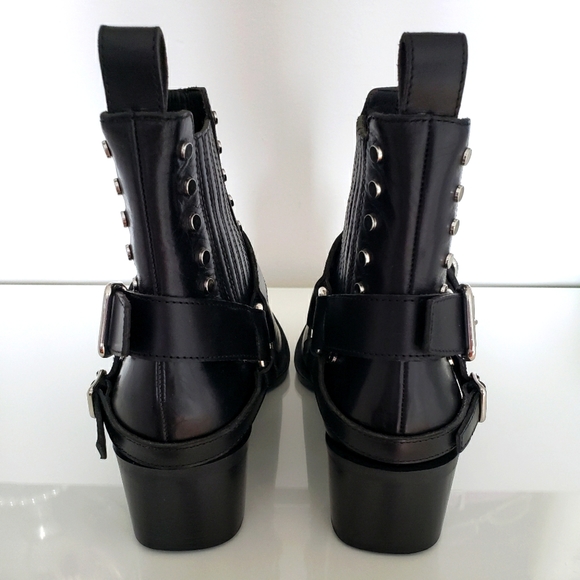 Diesel Black Gold Leather Ankle Biker Boots Chrome Hardware Women Size 40 NWT - Picture 4 of 9